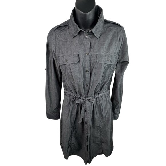 Y2K Gap Utility Light Denim Chambray Dark Gray Midi Dress Women’s S Waist Tie - Picture 1 of 14